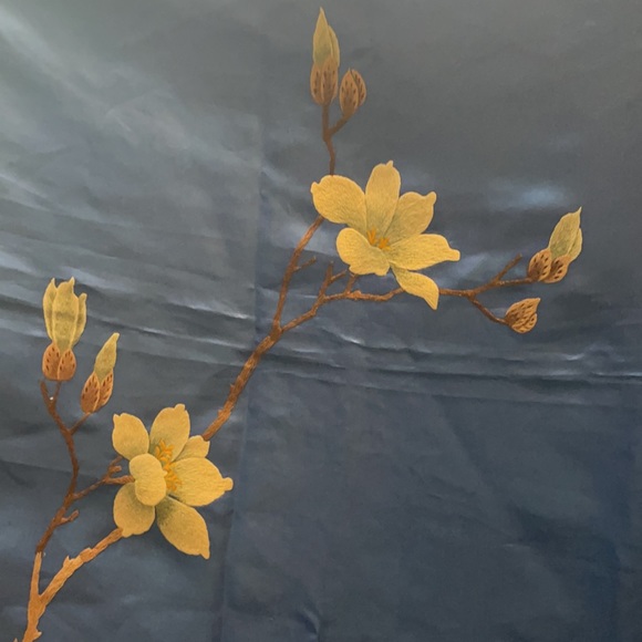 Chinese Embroidered Silk Fabric Panel Royal Blue - Picture 7 of 9